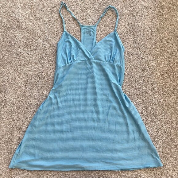 Aqua Light Blue Babydoll Halter Striped Sheer Mini Dress XL - Picture 4 of 8